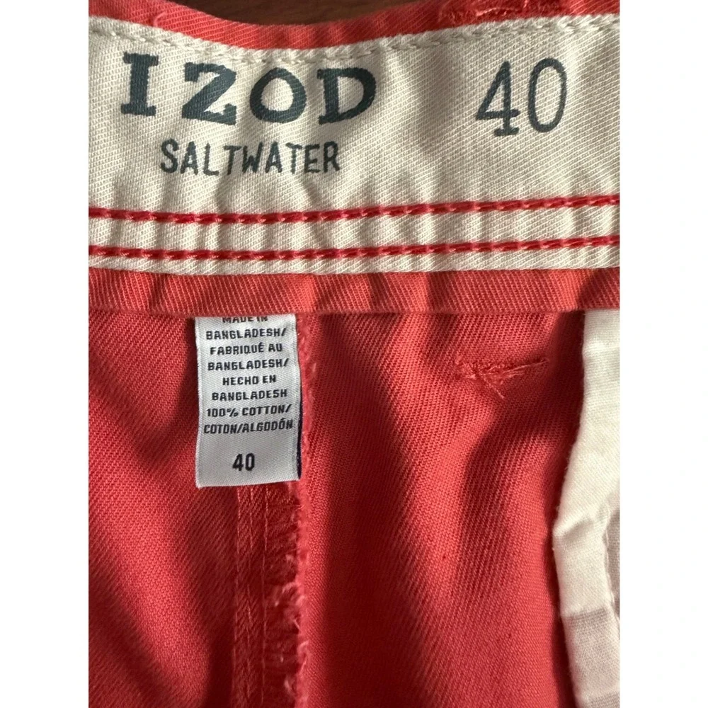 IZOD Shorts Mens‎ 40 Red Saltwater Flat Front Chino Cotton Casual Golf Beach BBQ